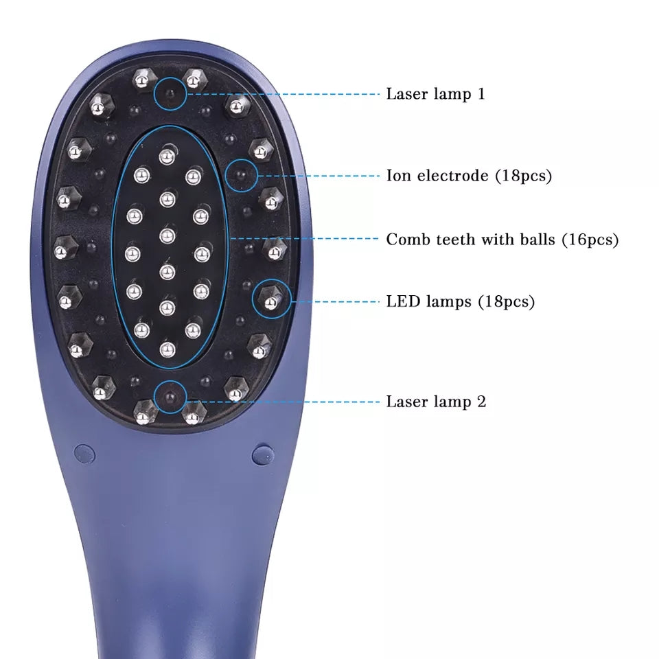 Electric Laser Hair Growth Comb Anti Hair Loss Massage Therapy Ions Vibration Red Blue Light Electric Laser Hair Growth